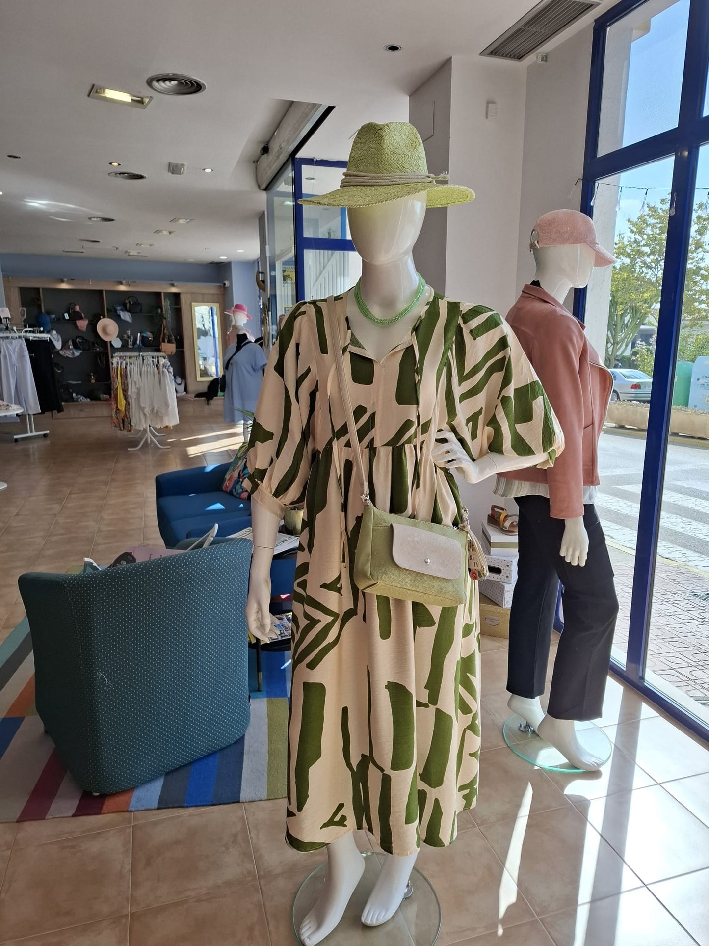 Lusa Mode green & cream maxi dress