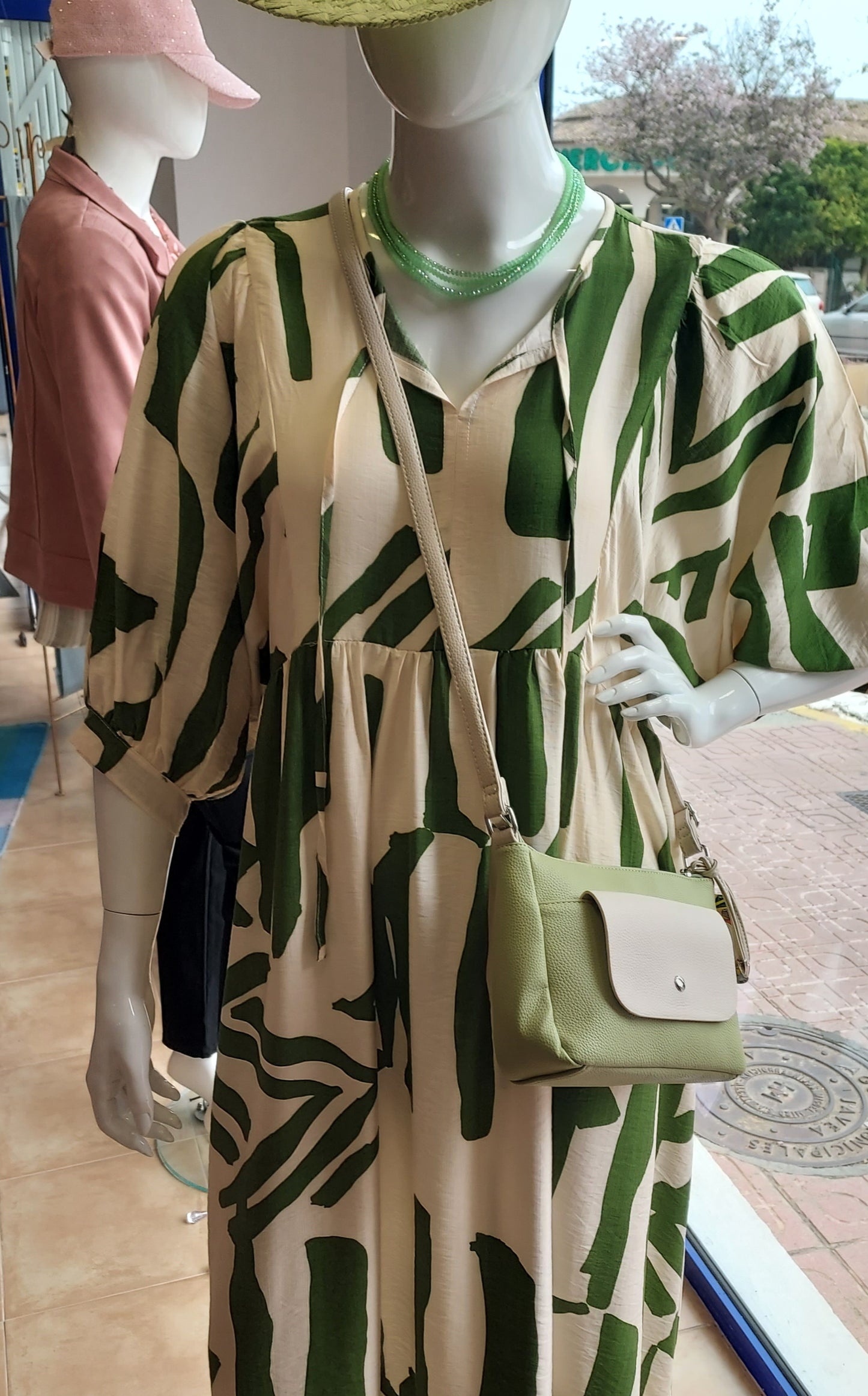 Lusa Mode green & cream maxi dress