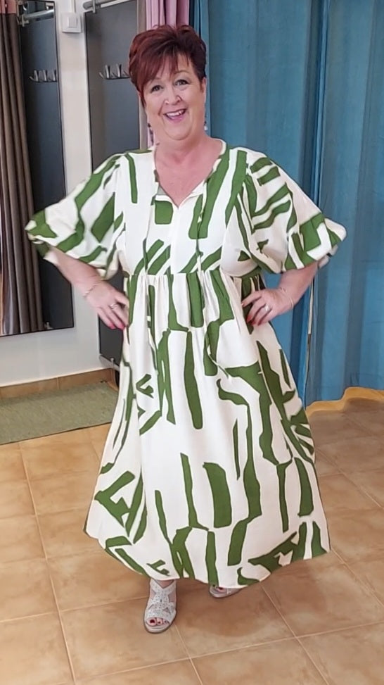 Lusa Mode green & cream maxi dress