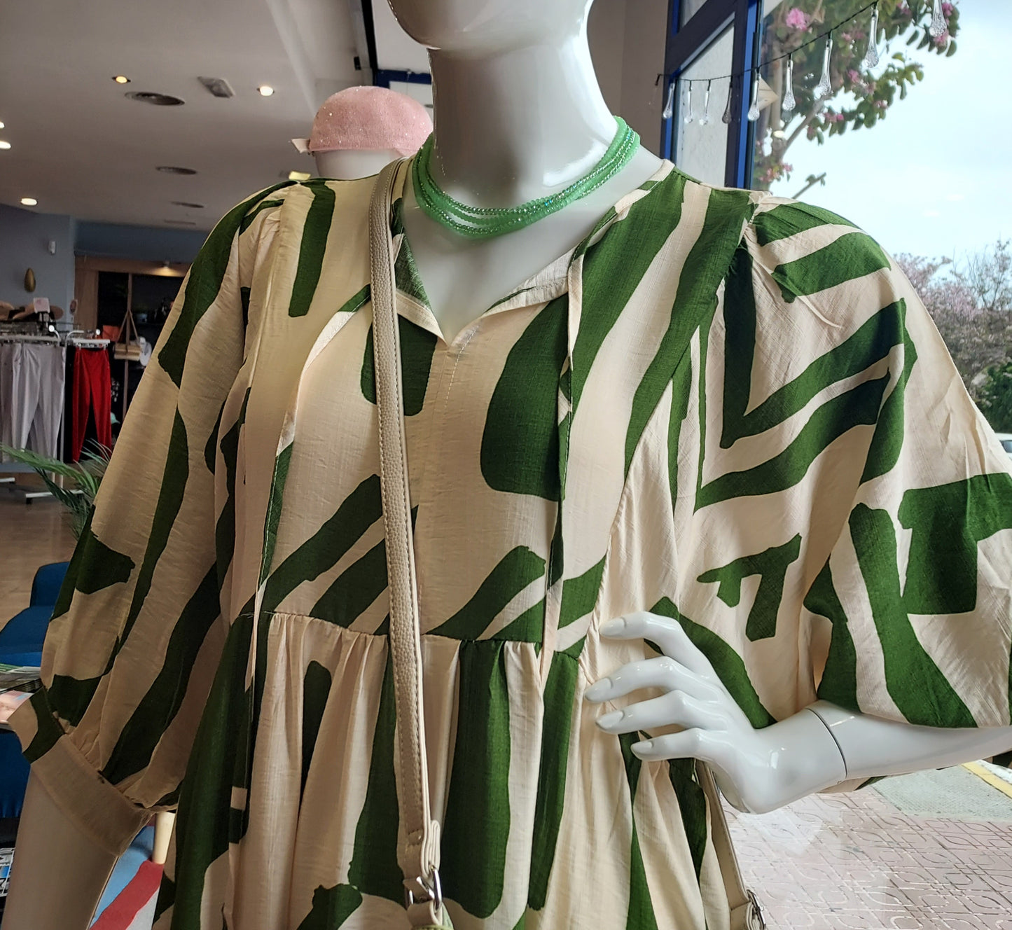 Lusa Mode green & cream maxi dress
