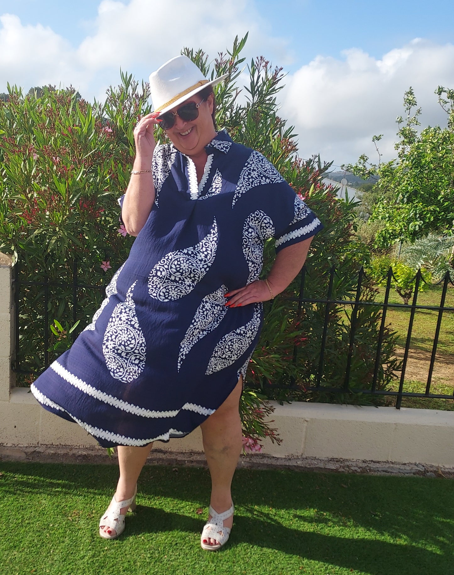 Danny tunic/dress navy and white print short sleeve