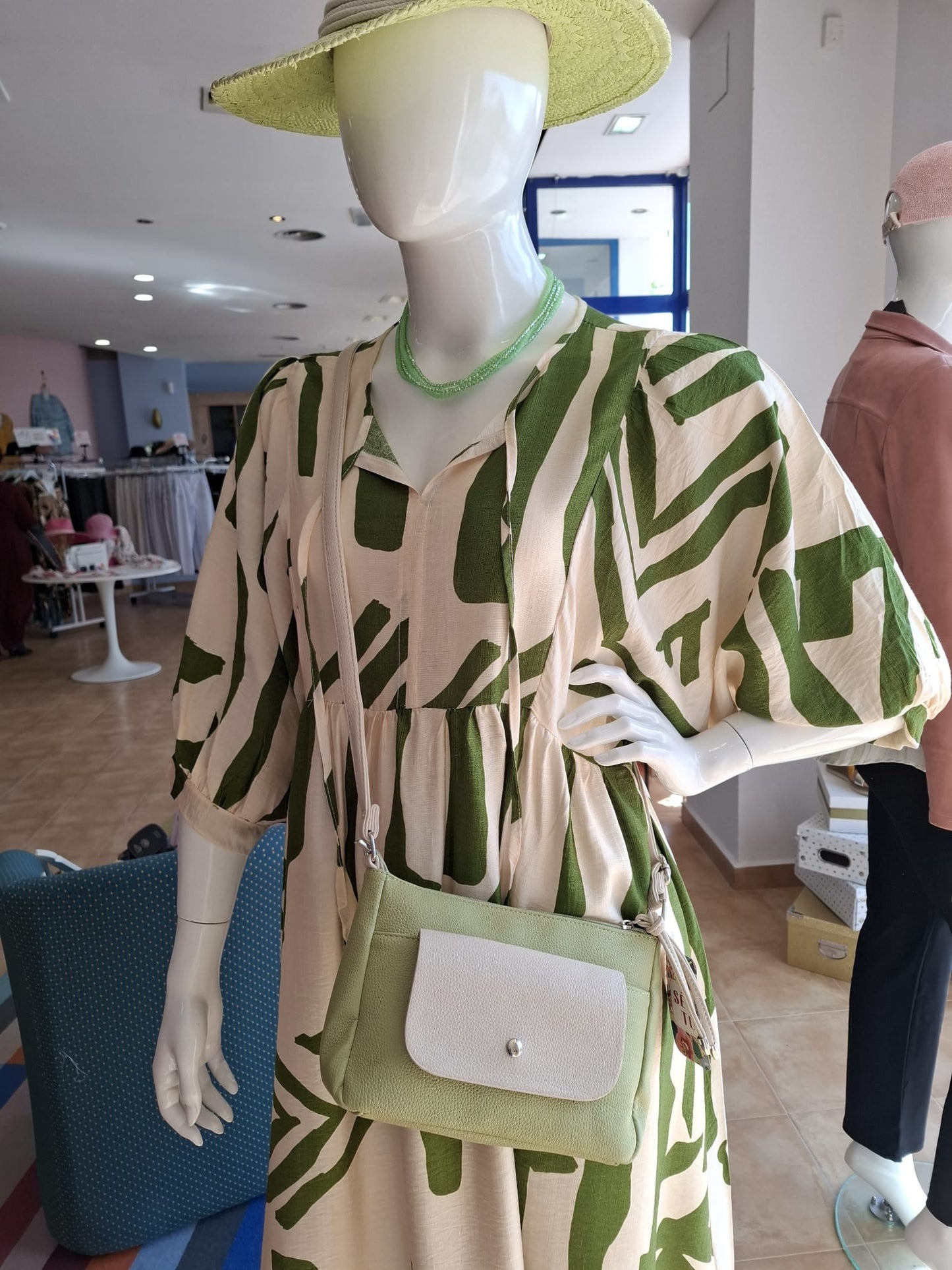 Lusa Mode green & cream maxi dress