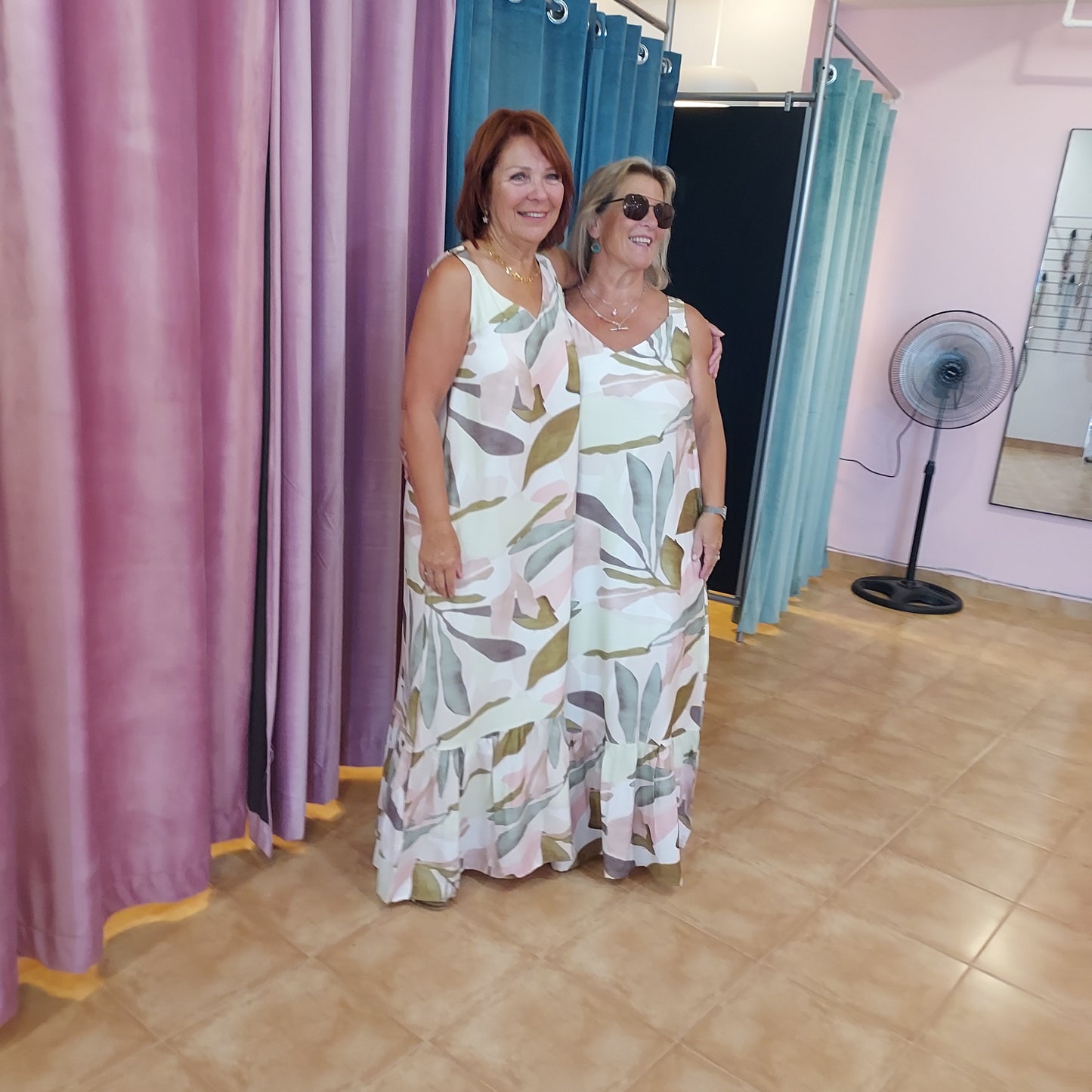 Carlita maxidress soft pink/green print