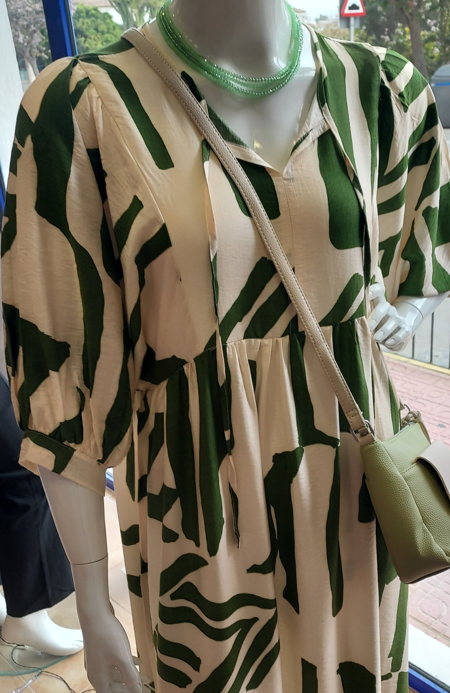 Lusa Mode green & cream maxi dress