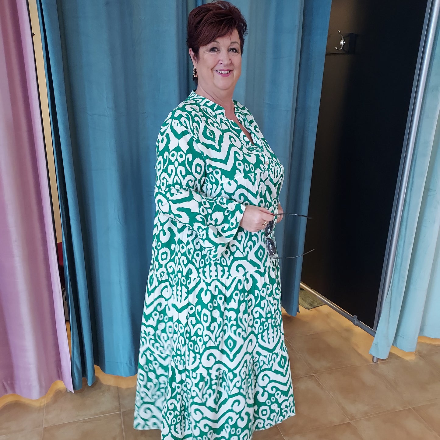 Green & white maxi dress green XL