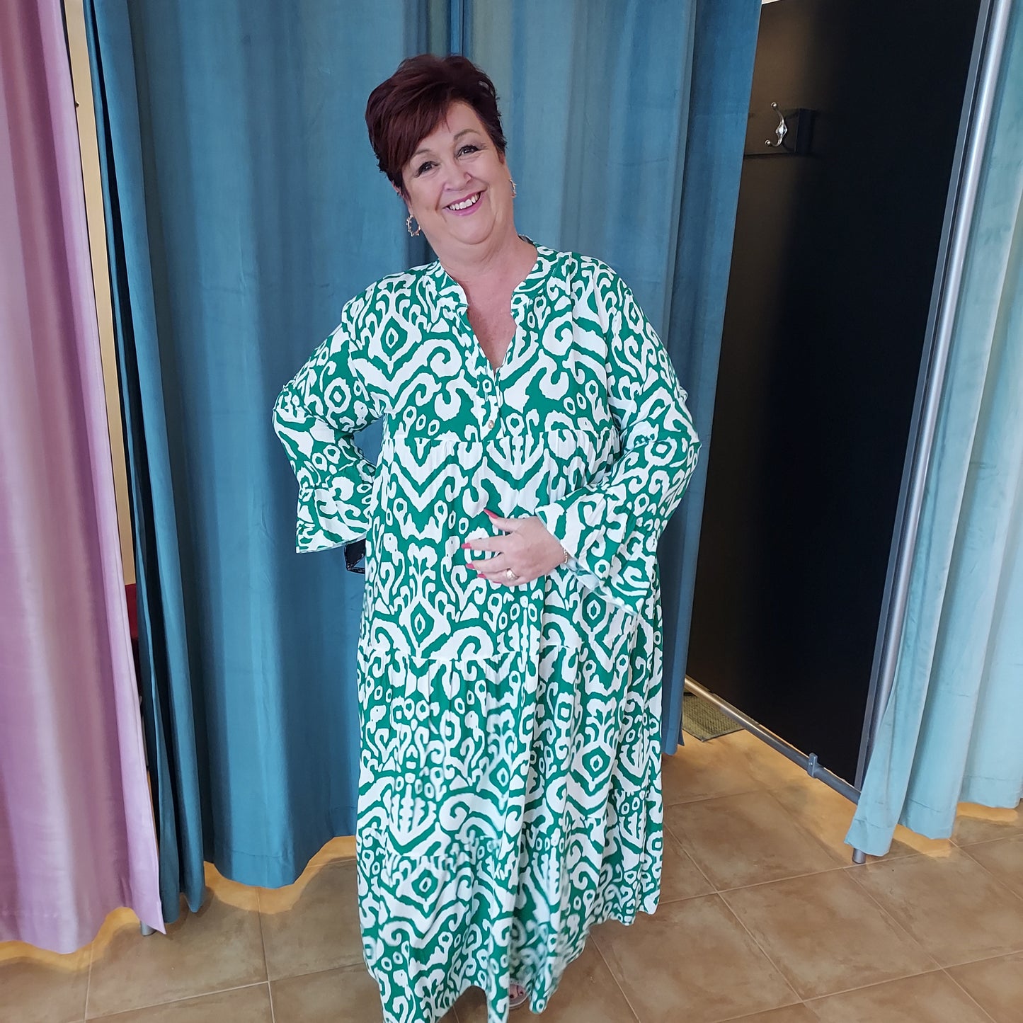 Green & white maxi dress green XL