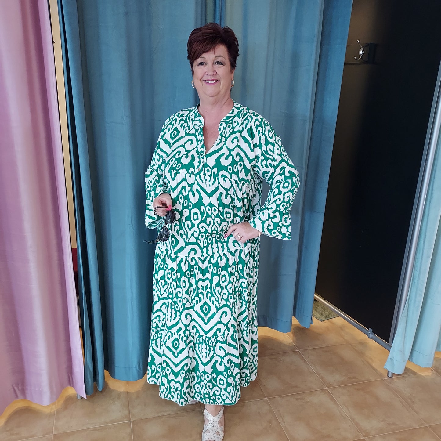 Green & white maxi dress green XL