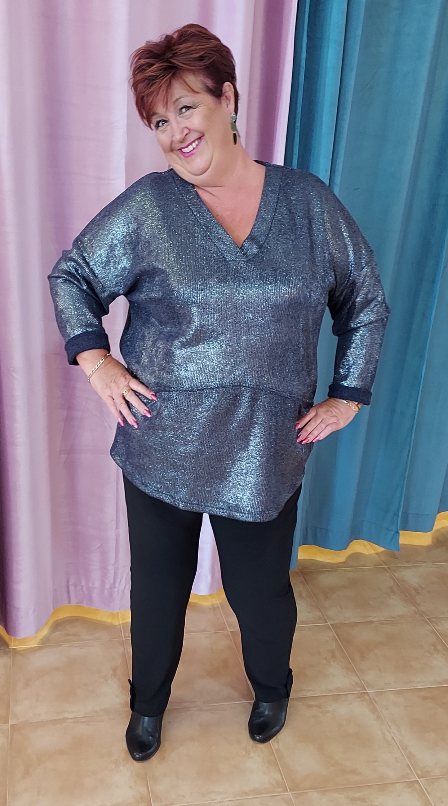 Electra marine blue glitter top