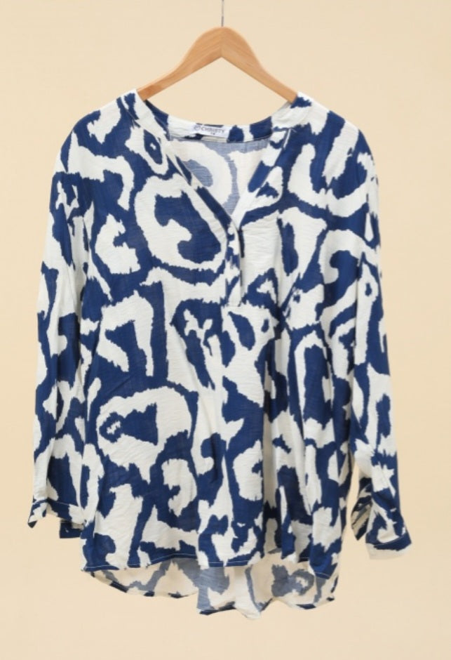 Bronte blue & white abstract print top