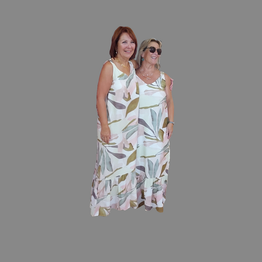 Carlita maxidress soft pink/green print