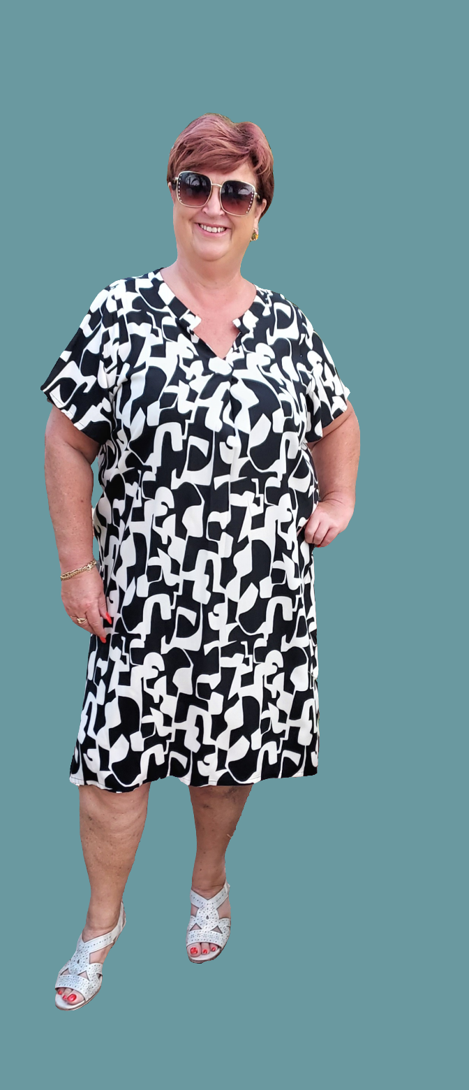 Greta black/white abstract print dress