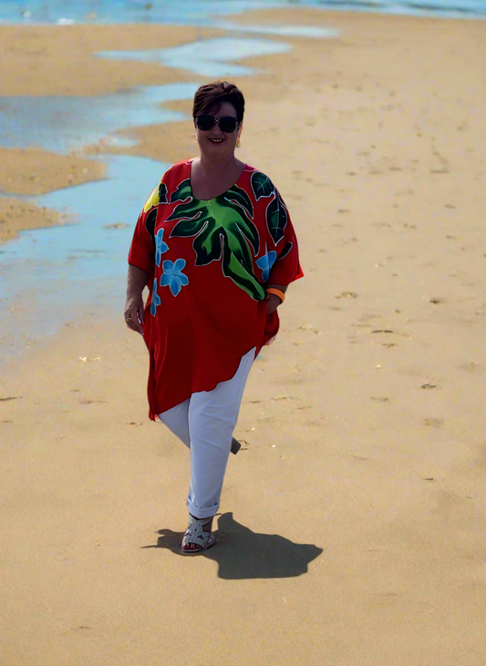 Flora red print top