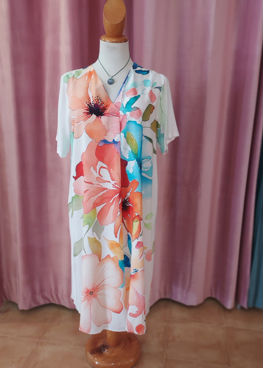 Bold floral print on white background