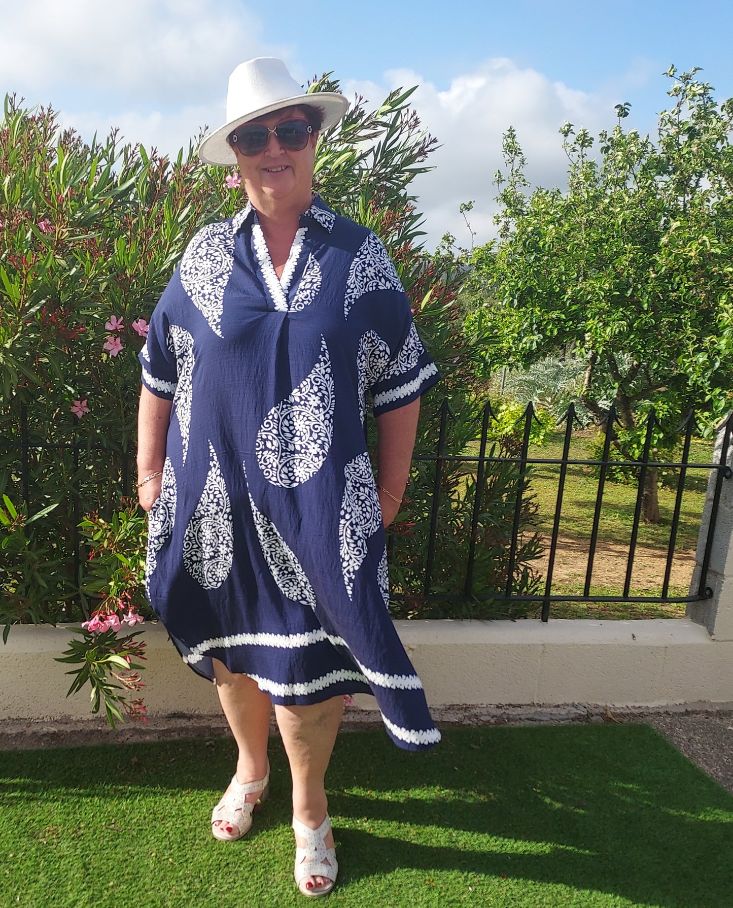 Danny tunic/dress navy and white print short sleeve