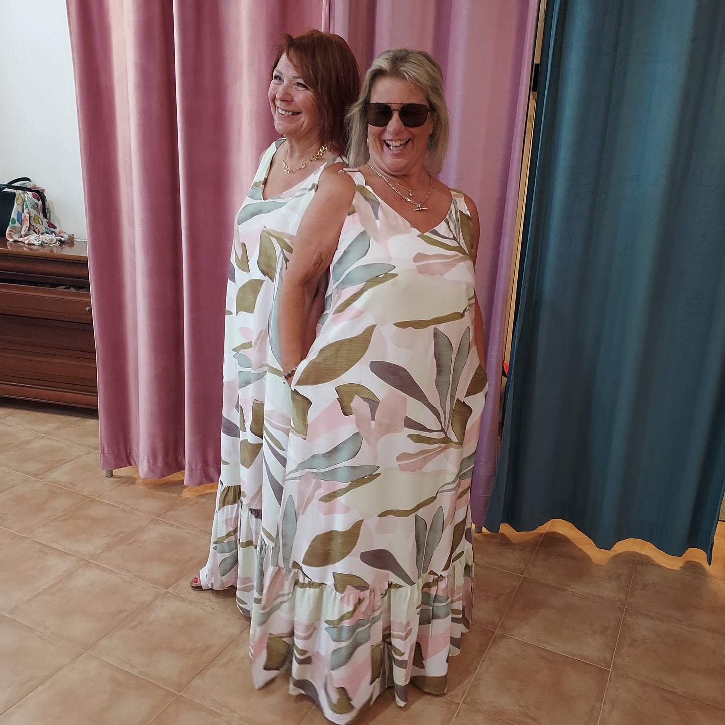 Carlita maxidress soft pink/green print