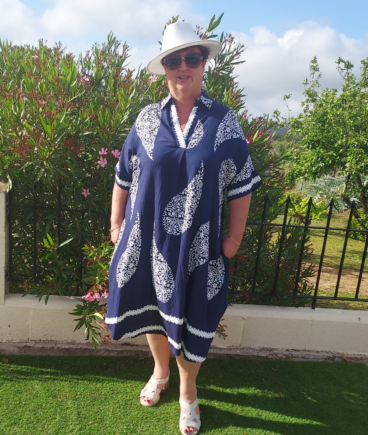 Danny tunic/dress navy and white print short sleeve