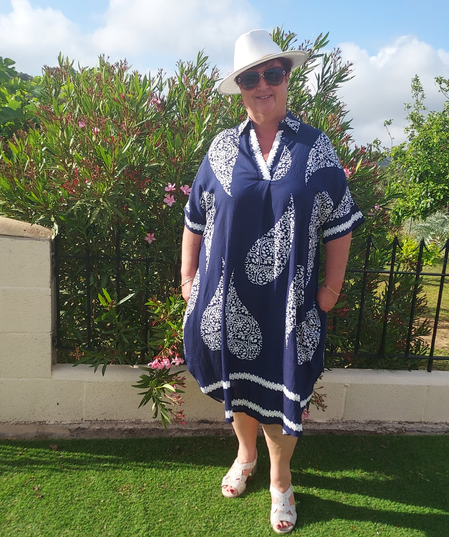 Danny tunic/dress navy and white print short sleeve