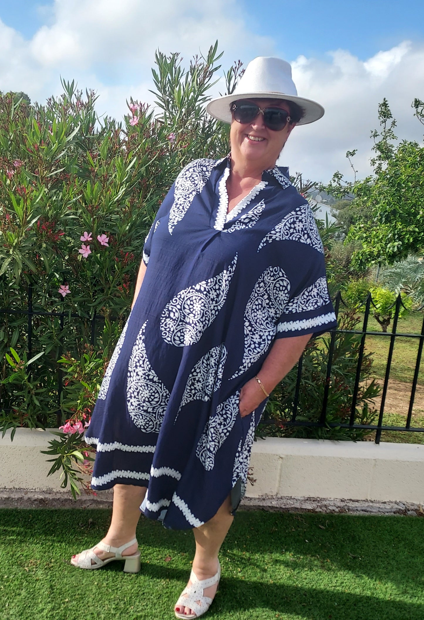 Danny tunic/dress navy and white print short sleeve