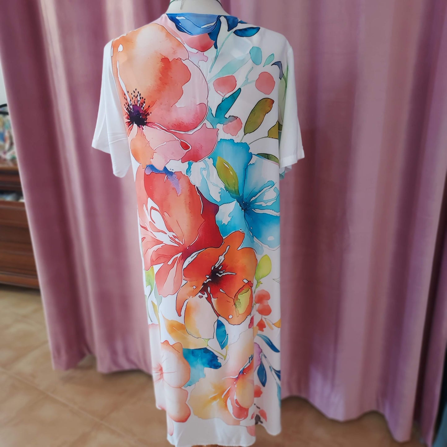 Bold floral print on white background